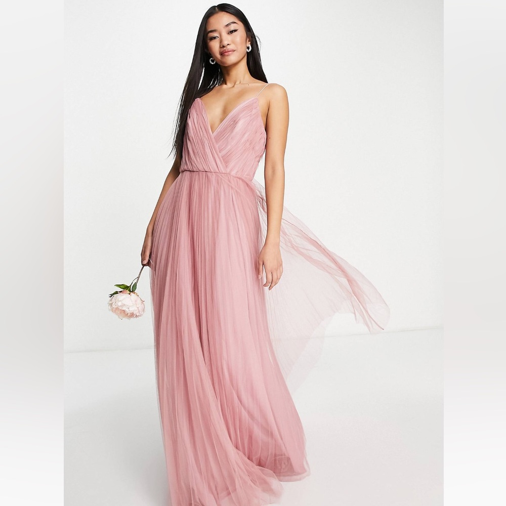 ASOS DESIGN Bridesmaid cami pleated tulle maxi dress in rose